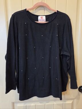 Quacker Factory 2X Rhinestone Embellished Waffle Knit Tunic Black